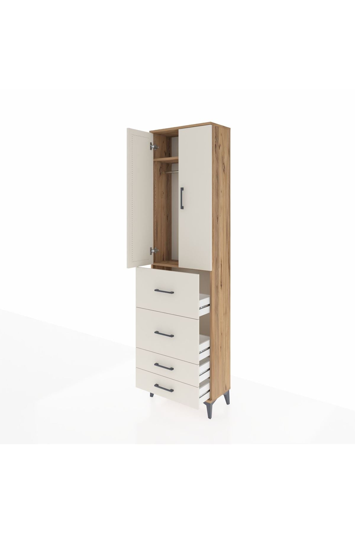 Arges Dolap 2 Raflı 4 Çekmeceli Tek Askılı 60x30x221 - S29M127V7A