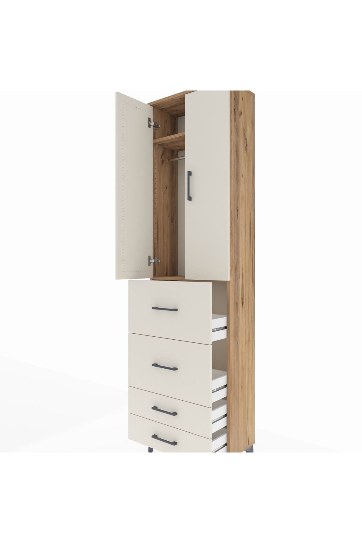 Arges Dolap 2 Raflı 4 Çekmeceli Tek Askılı 60x30x221 - S29M127V7A