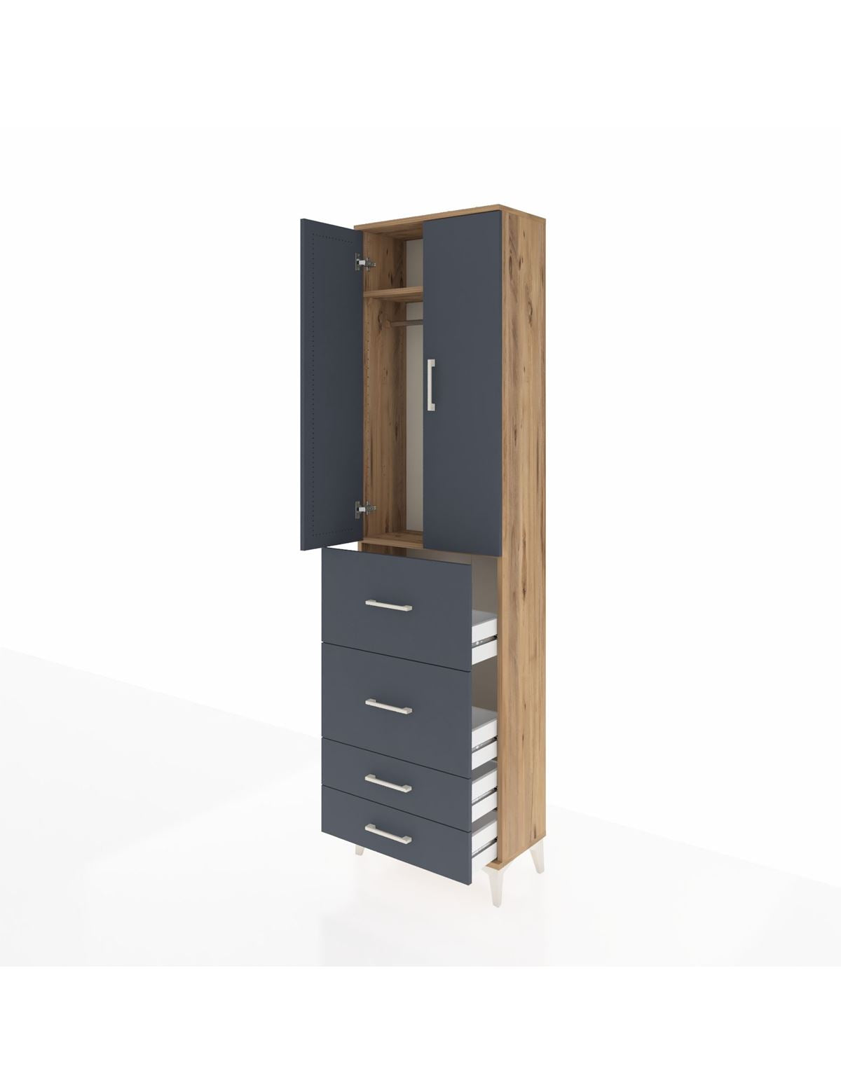Arges Dolap 2 Raflı 4 Çekmeceli Tek Askılı 60x30x221 - S29M127V8A