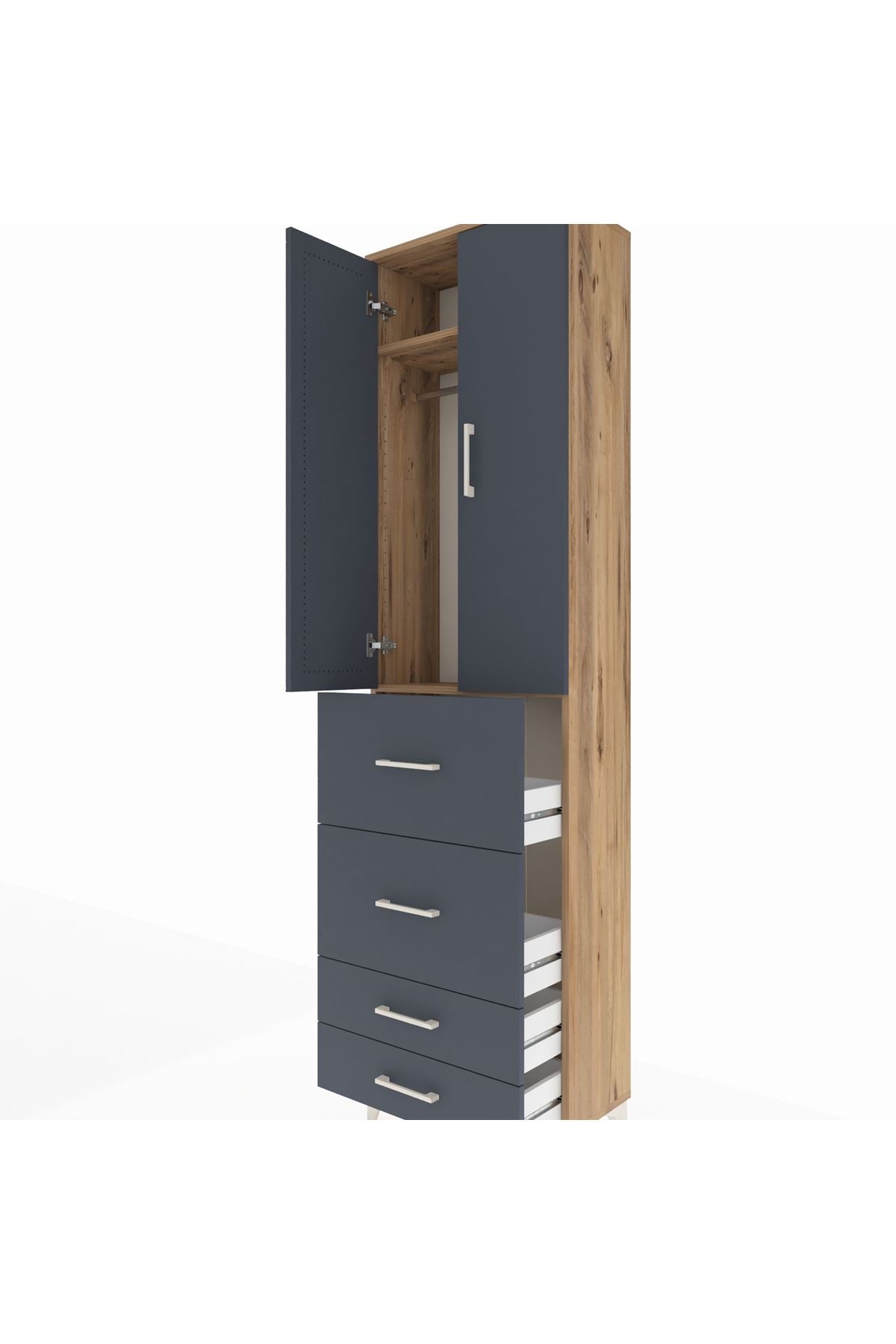 Arges Dolap 2 Raflı 4 Çekmeceli Tek Askılı 60x30x221 - S29M127V8A
