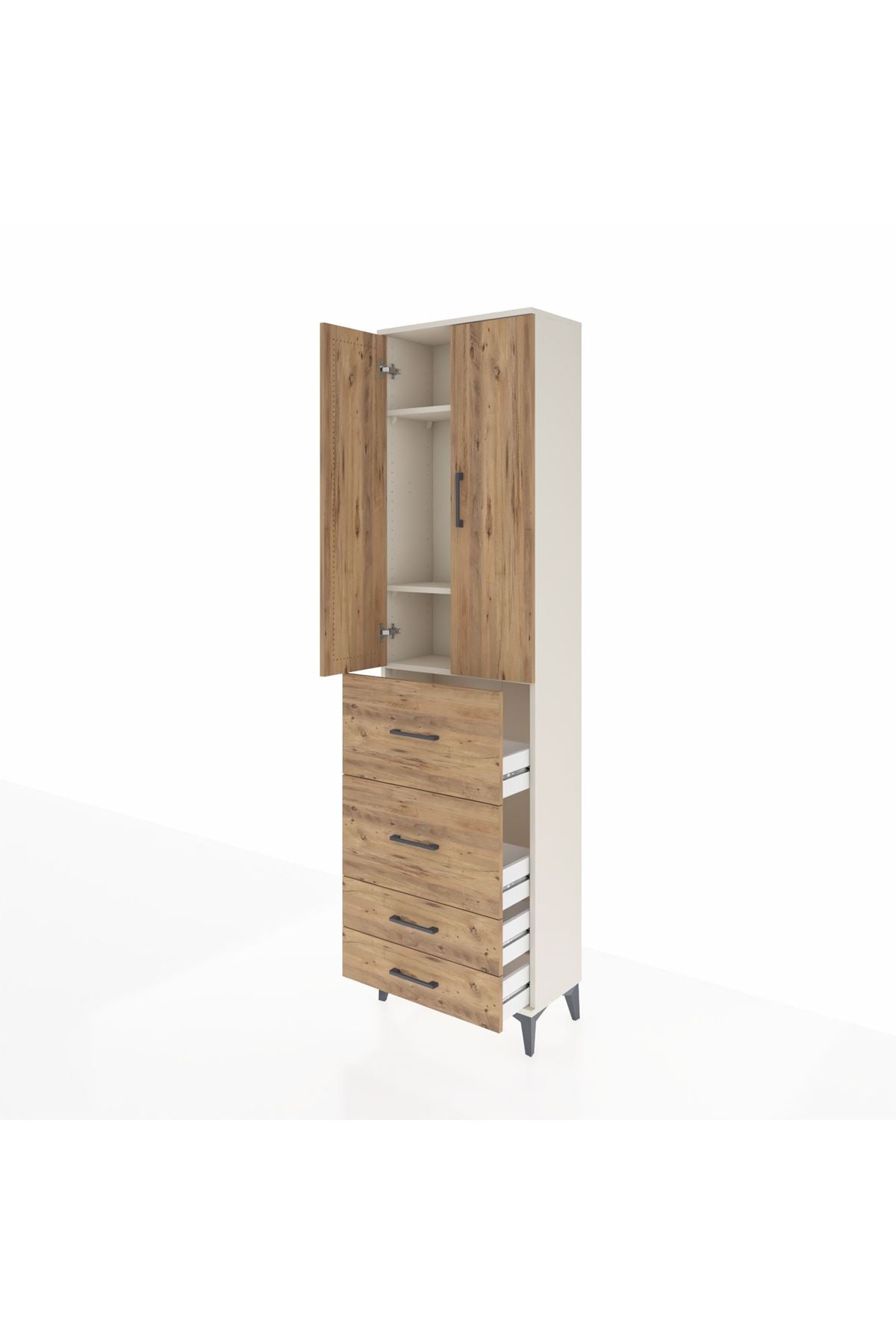 Arges Dolap 3 Raflı 4 Çekmeceli 2 Kapaklı 60x30x221 - S29M128V3A