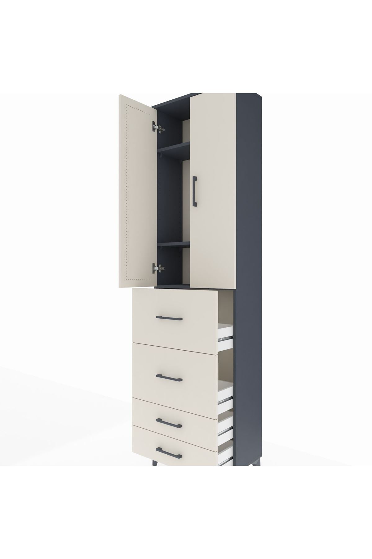 Arges Dolap 3 Raflı 4 Çekmeceli 2 Kapaklı 60x30x221 - S29M128V4A