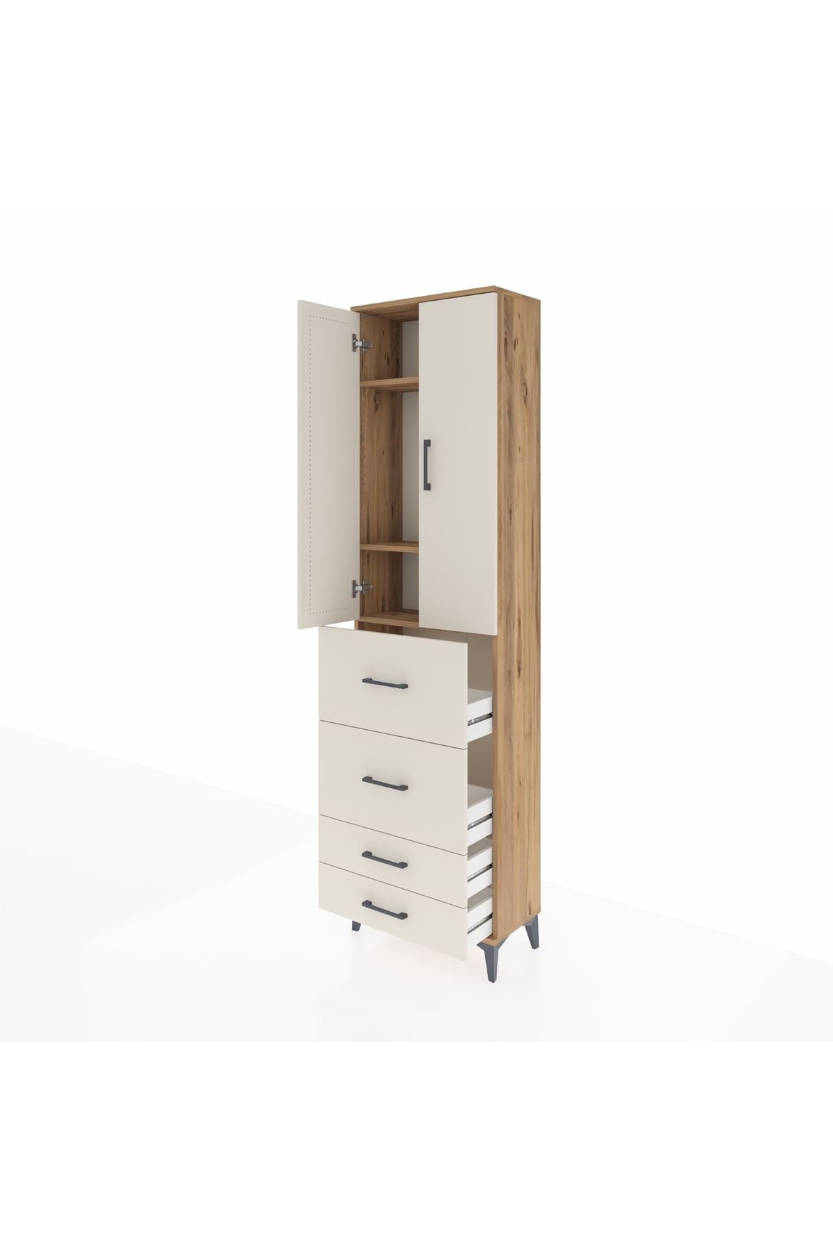 Arges Dolap 3 Raflı 4 Çekmeceli 2 Kapaklı 60x30x221 - S29M128V7A