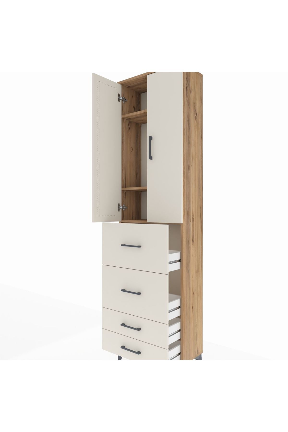 Arges Dolap 3 Raflı 4 Çekmeceli 2 Kapaklı 60x30x221 - S29M128V7A
