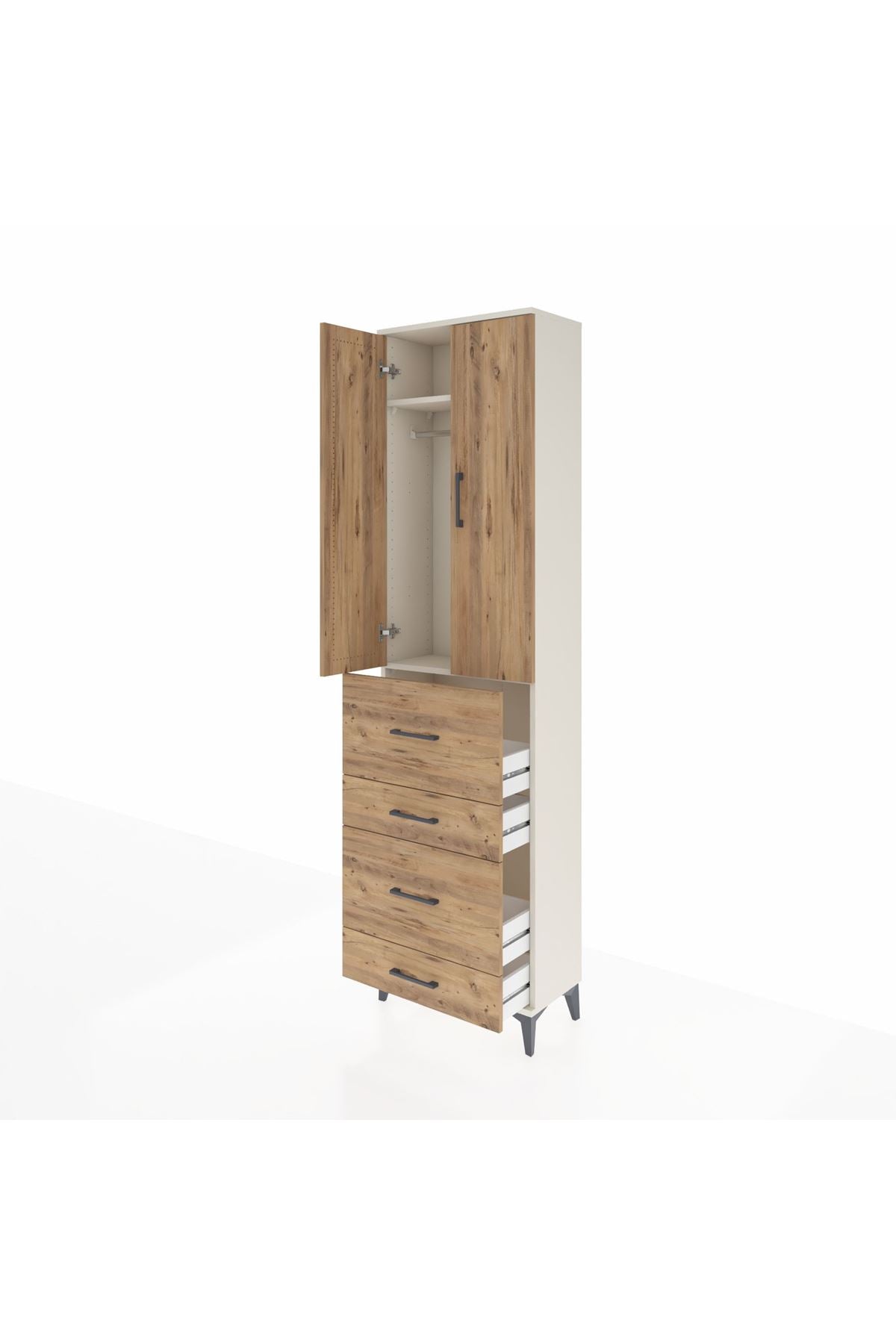 Arges Dolap 2 Raflı 4 Çekmeceli Tek Askılı 60x30x221 - S29M133V3A