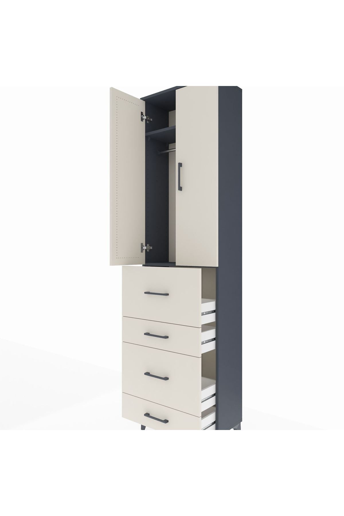 Arges Dolap 2 Raflı 4 Çekmeceli Tek Askılı 60x30x221 - S29M133V4A