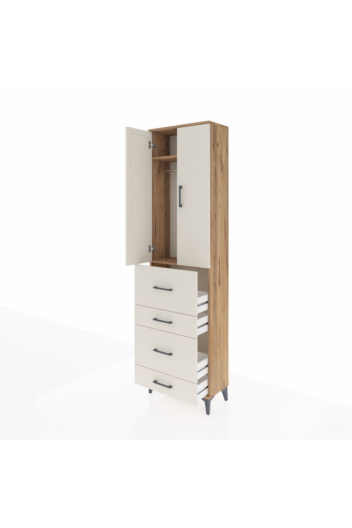 Arges Dolap 2 Raflı 4 Çekmeceli Tek Askılı 60x30x221 - S29M133V7A