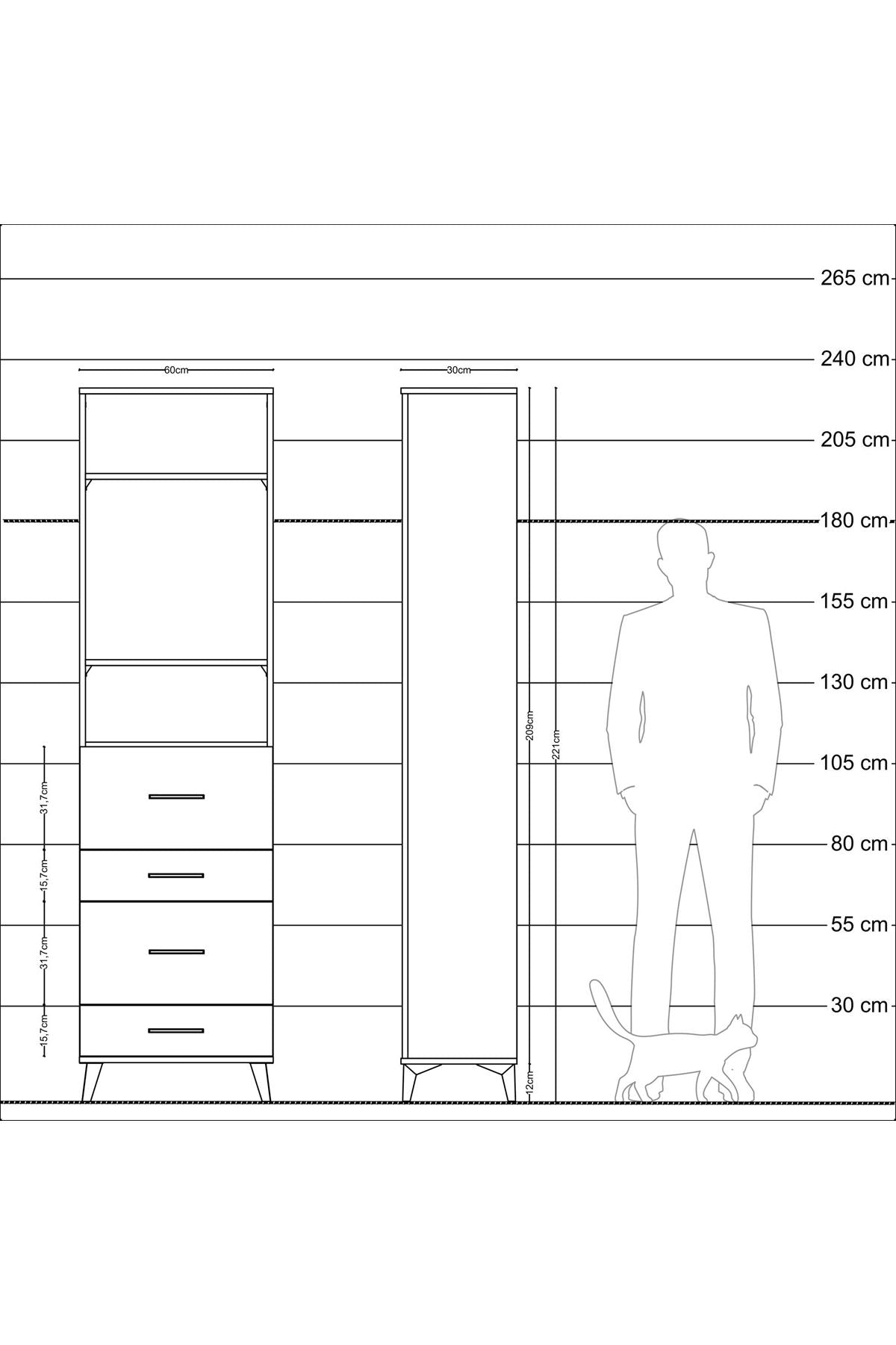 Arges Dolap 3 Raflı 4 Çekmeceli 60x30x221 - S29M135V8A
