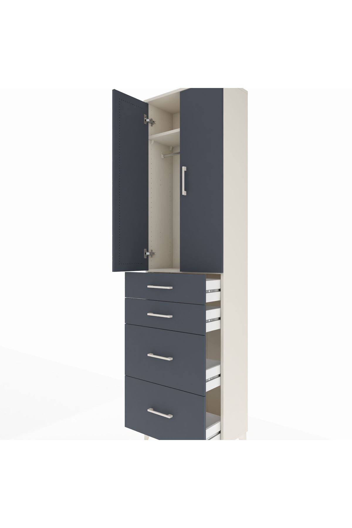 Arges Dolap 2 Raflı 4 Çekmeceli Tek Askılı 60x30x221 - S29M136V2A