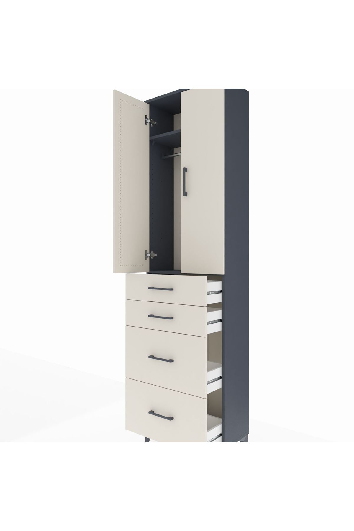 Arges Dolap 2 Raflı 4 Çekmeceli Tek Askılı 60x30x221 - S29M136V4A
