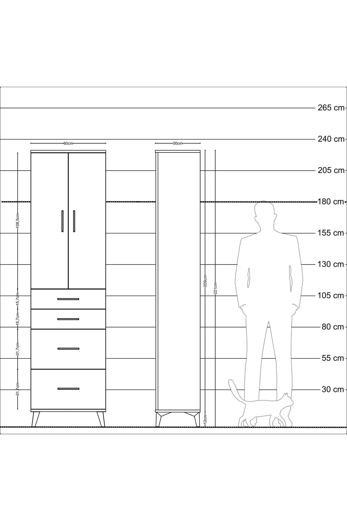 Arges Dolap 2 Raflı 4 Çekmeceli Tek Askılı 60x30x221 - S29M136V5A