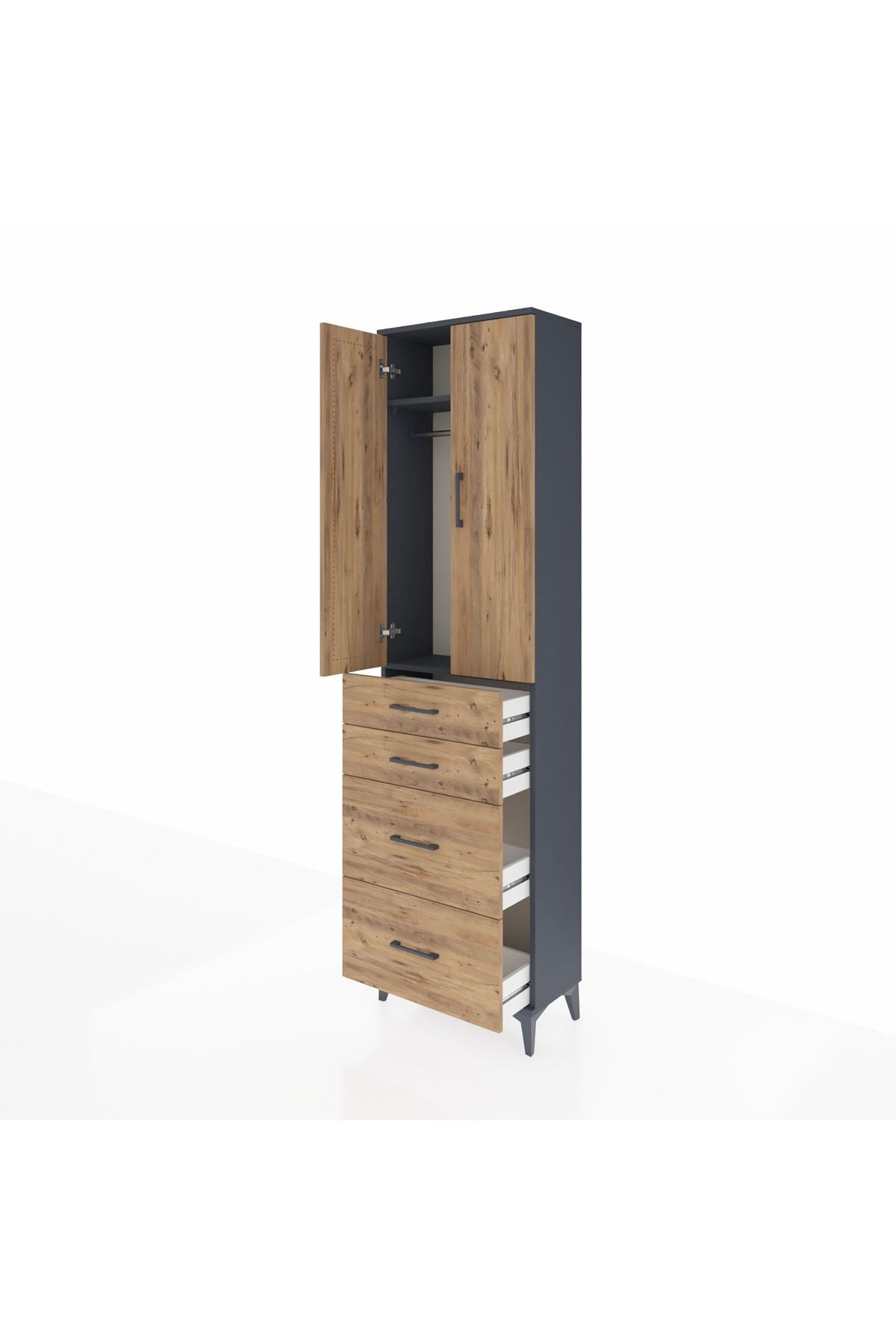 Arges Dolap 2 Raflı 4 Çekmeceli Tek Askılı 60x30x221 - S29M136V6A