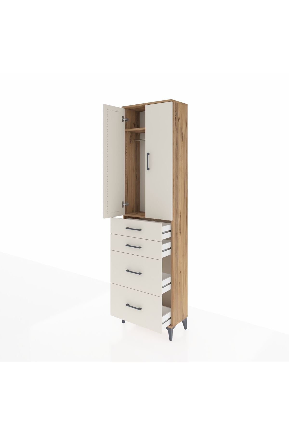 Arges Dolap 2 Raflı 4 Çekmeceli Tek Askılı 60x30x221 - S29M136V7A