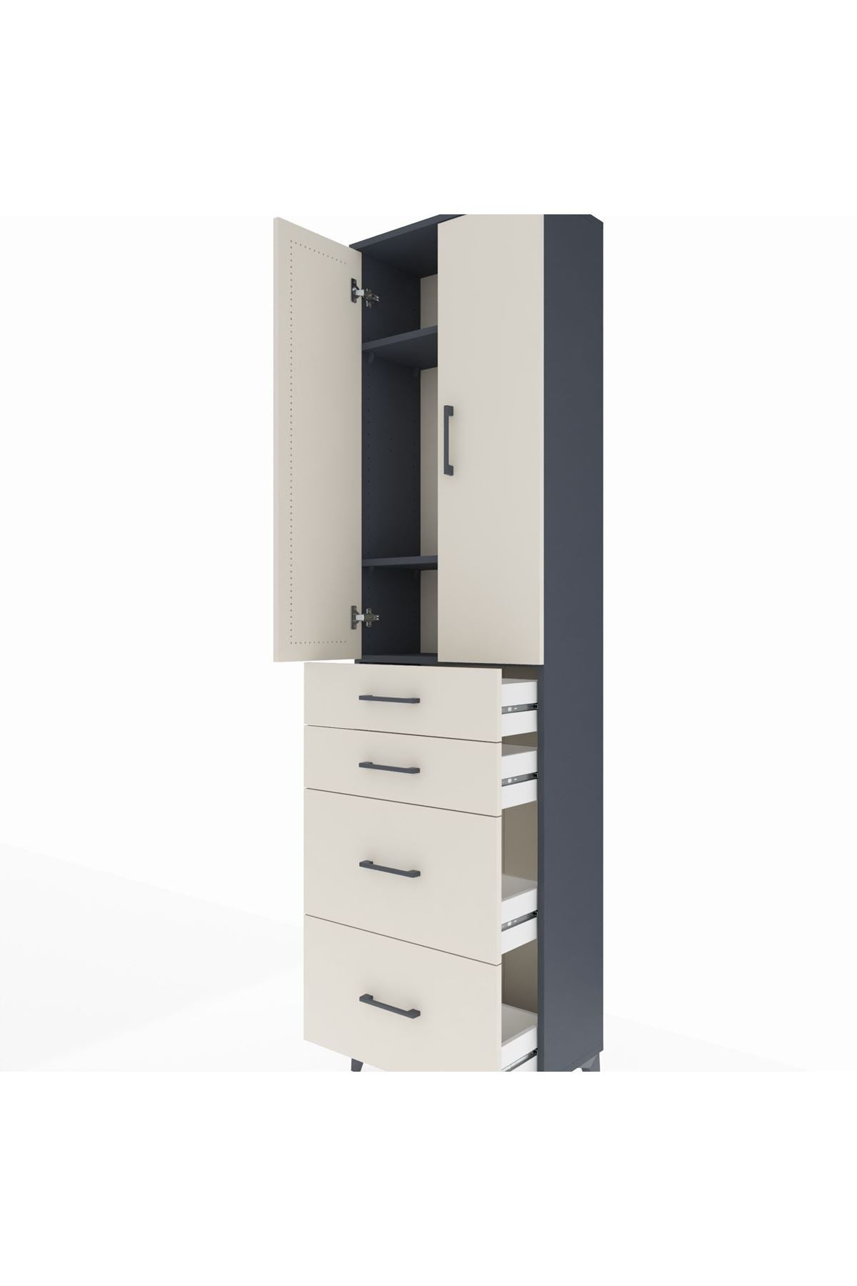 Arges Dolap 3 Raflı 4 Çekmeceli 2 Kapaklı 60x30x221 - S29M137V4A