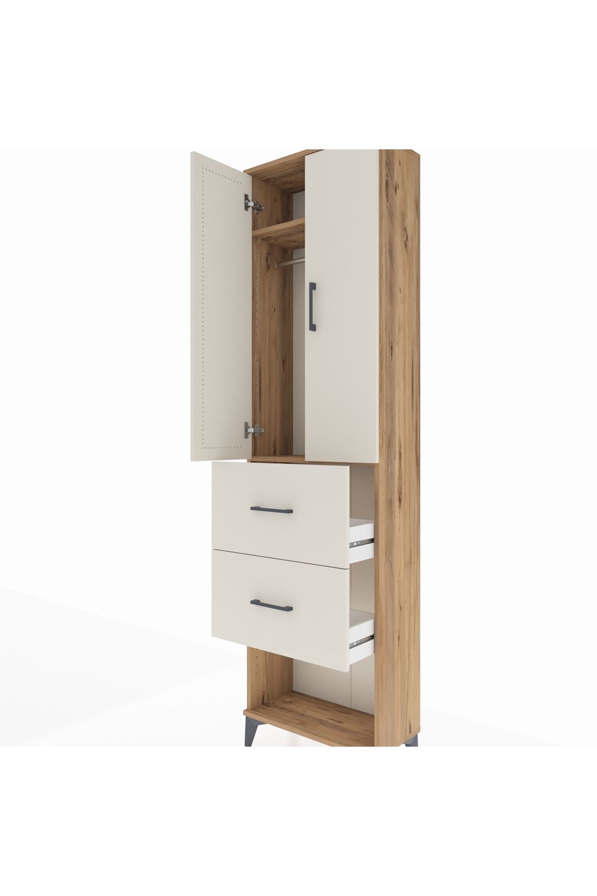 Arges Dolap 2 Raflı 2 Çekmeceli Tek Askılı 60x30x221 - S29M142V7A