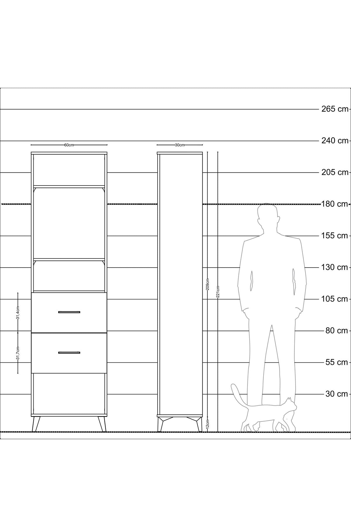 Arges Dolap 3 Raflı 2 Çekmeceli 60x30x221 - S29M144V7A