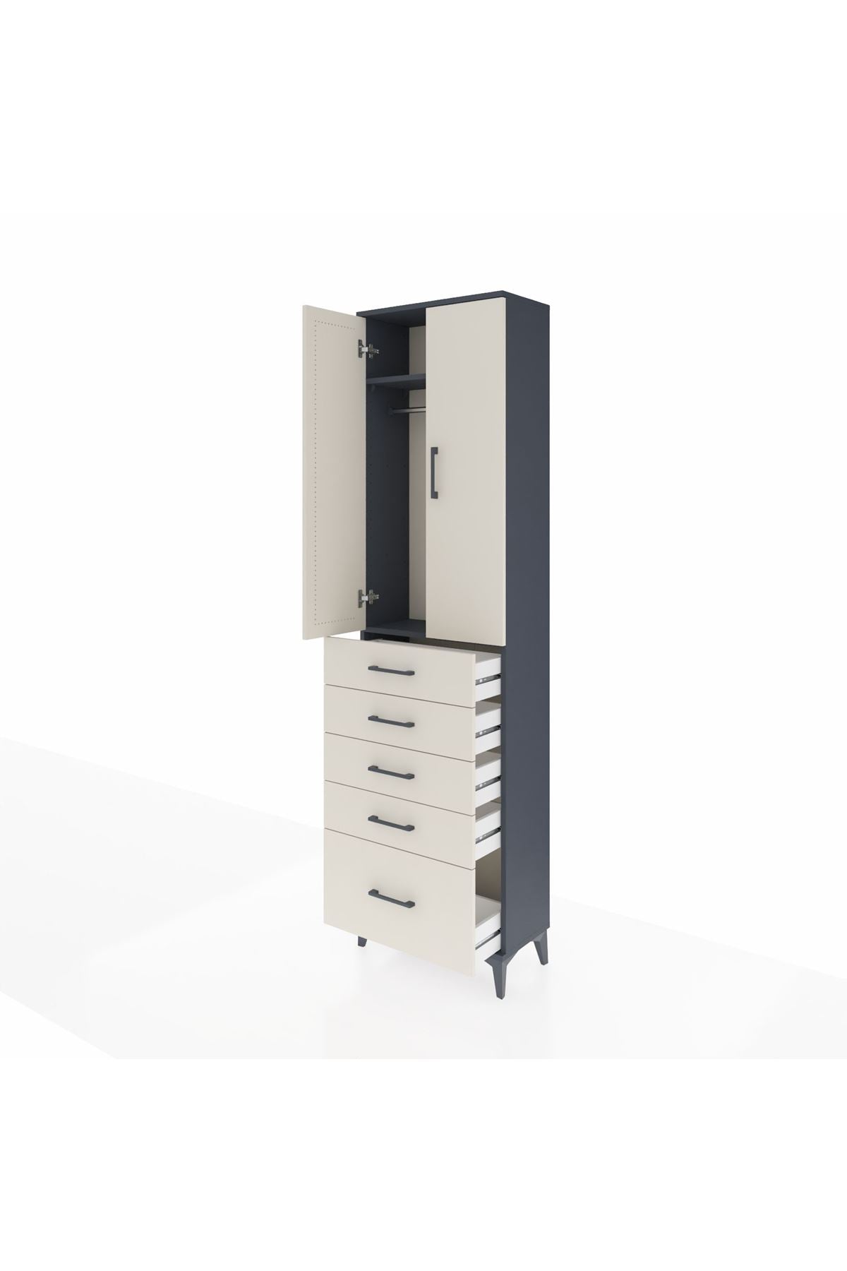 Arges Dolap 2 Raflı 5 Çekmeceli Tek Askılı 60x30x221 - S29M112V4A