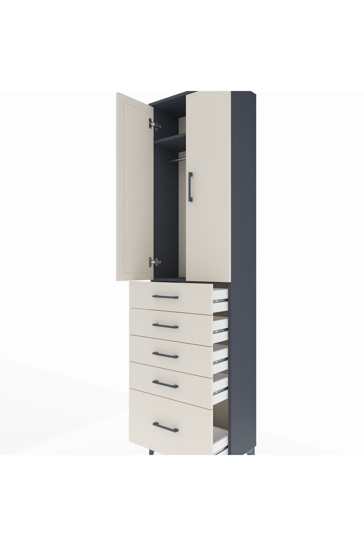Arges Dolap 2 Raflı 5 Çekmeceli Tek Askılı 60x30x221 - S29M112V4A
