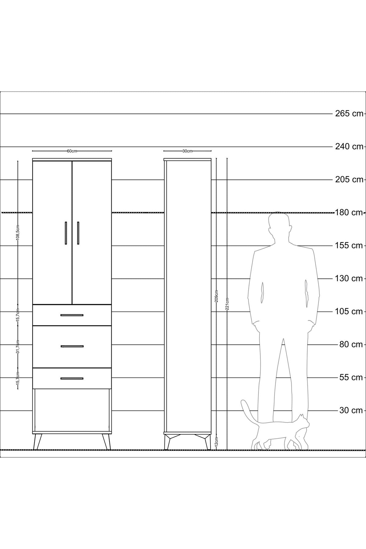 Arges Dolap 2 Raflı 3 Çekmeceli Tek Askılı 60x30x221 - S29M151V2A