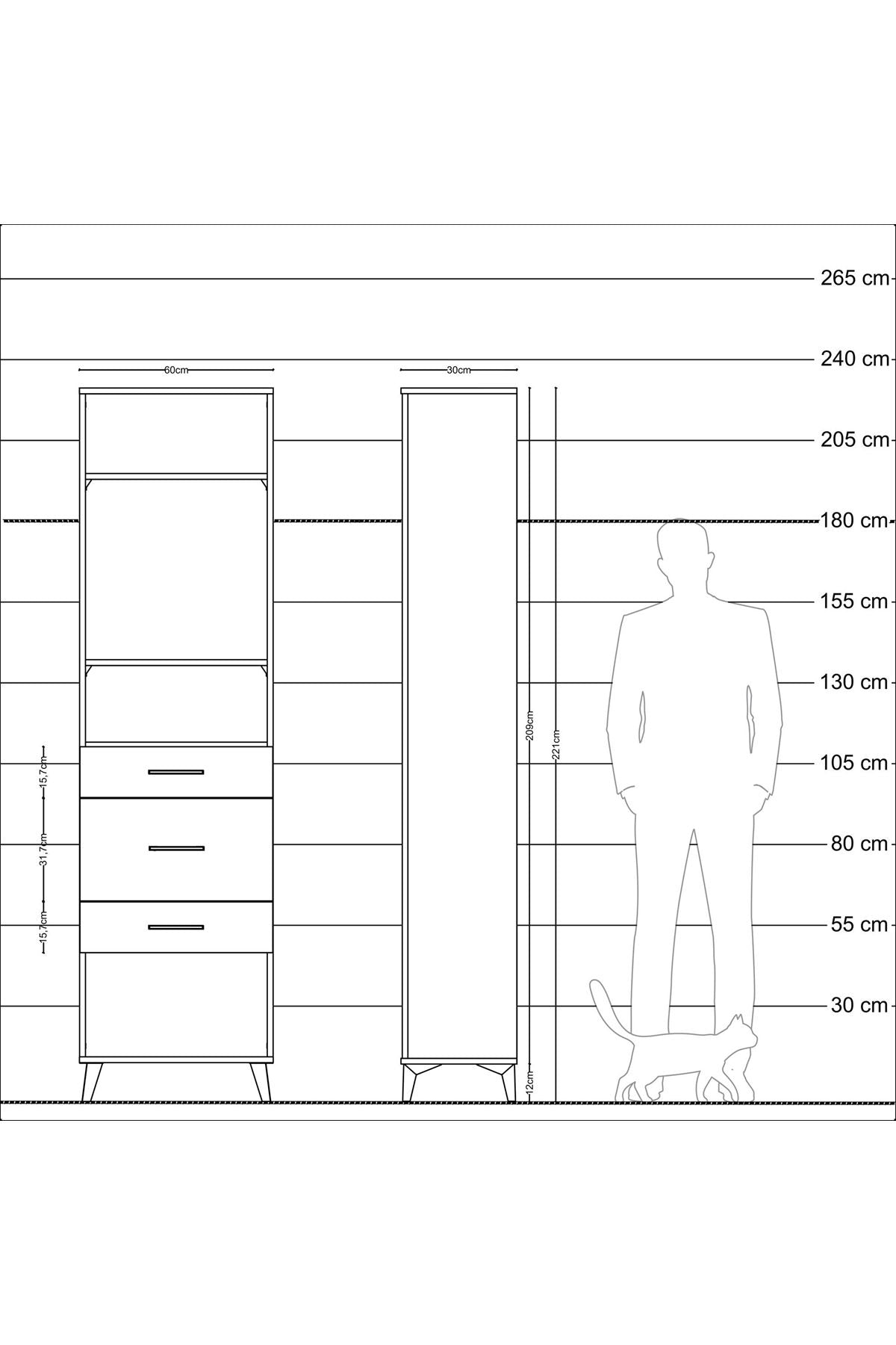 Arges Dolap 3 Raflı 3 Çekmeceli 60x30x221 - S29M153V9A