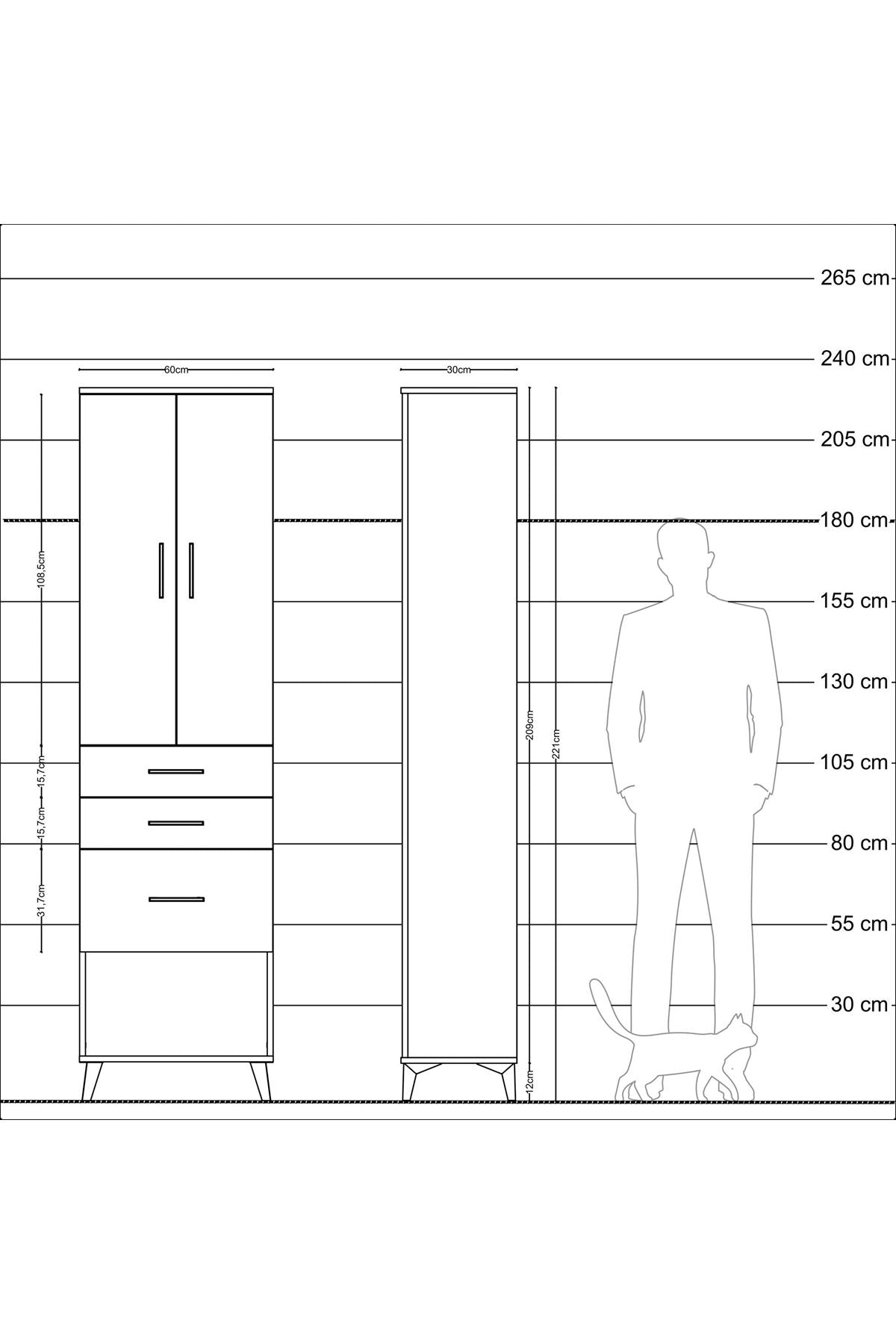 Arges Dolap 2 Raflı 3 Çekmeceli Tek Askılı 60x30x221 - S29M157V5A