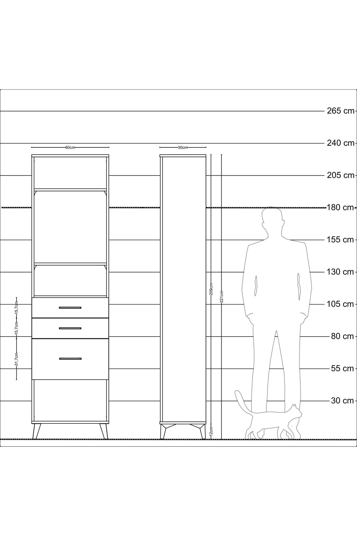 Arges Dolap 3 Raflı 3 Çekmeceli 60x30x221 - S29M159V3A