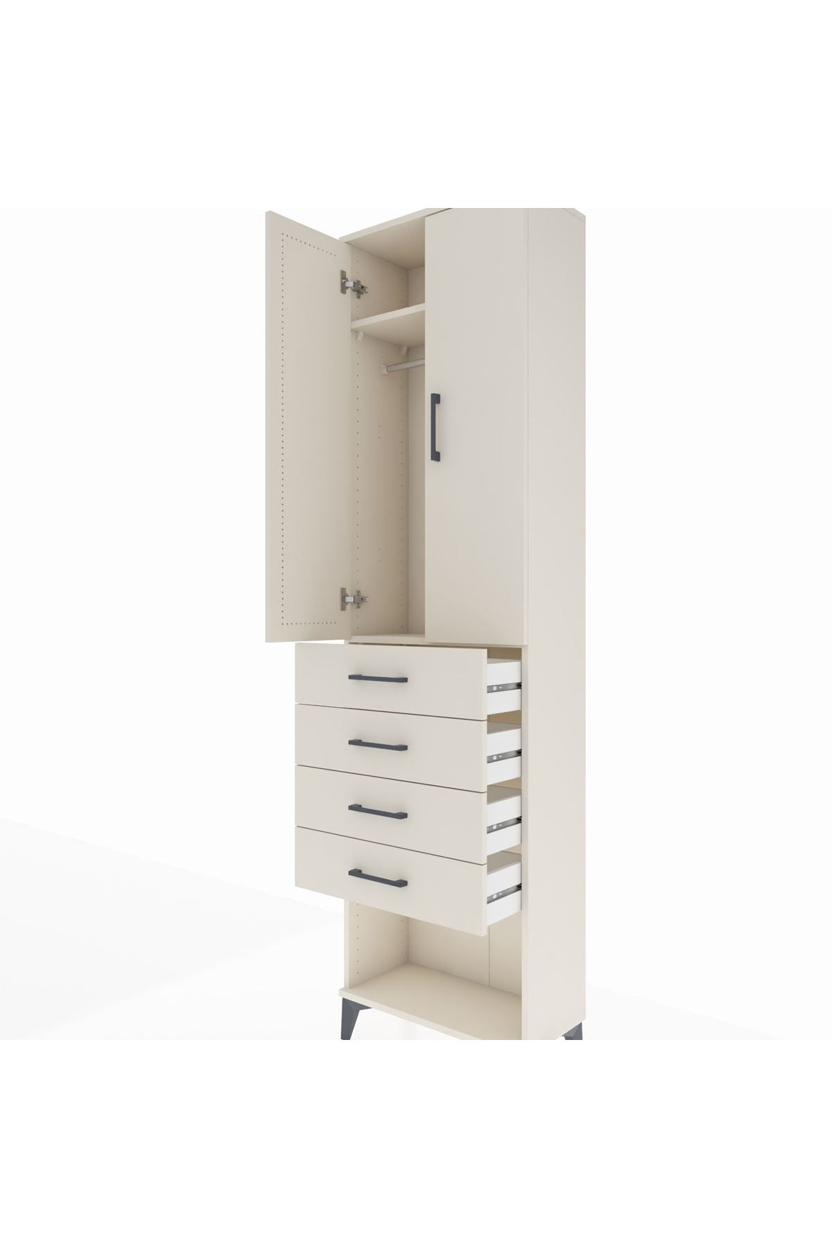 Arges Dolap 2 Raflı 4 Çekmeceli Tek Askılı 60x30x221 - S29M160V1A