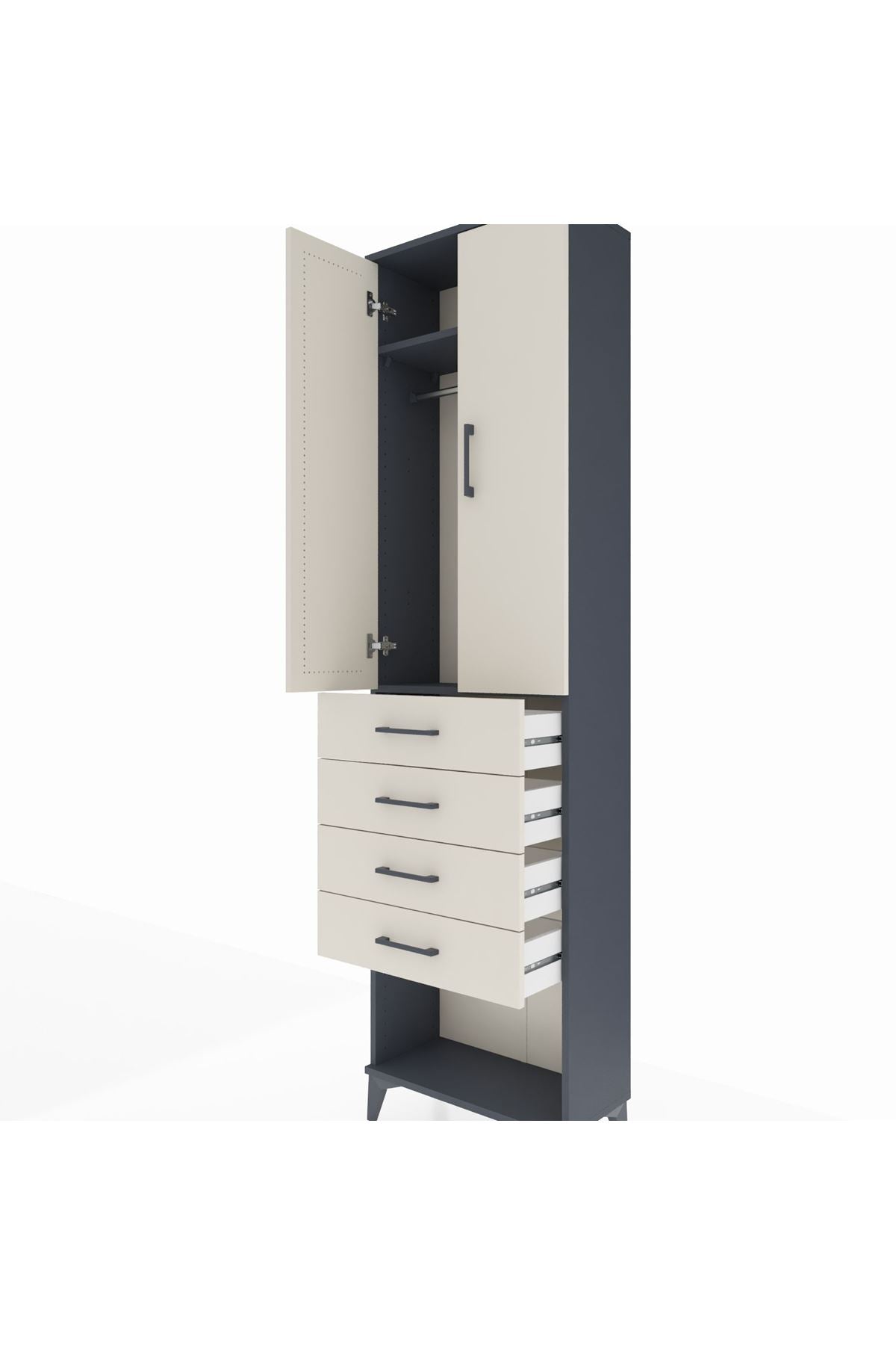 Arges Dolap 2 Raflı 4 Çekmeceli Tek Askılı 60x30x221 - S29M160V4A