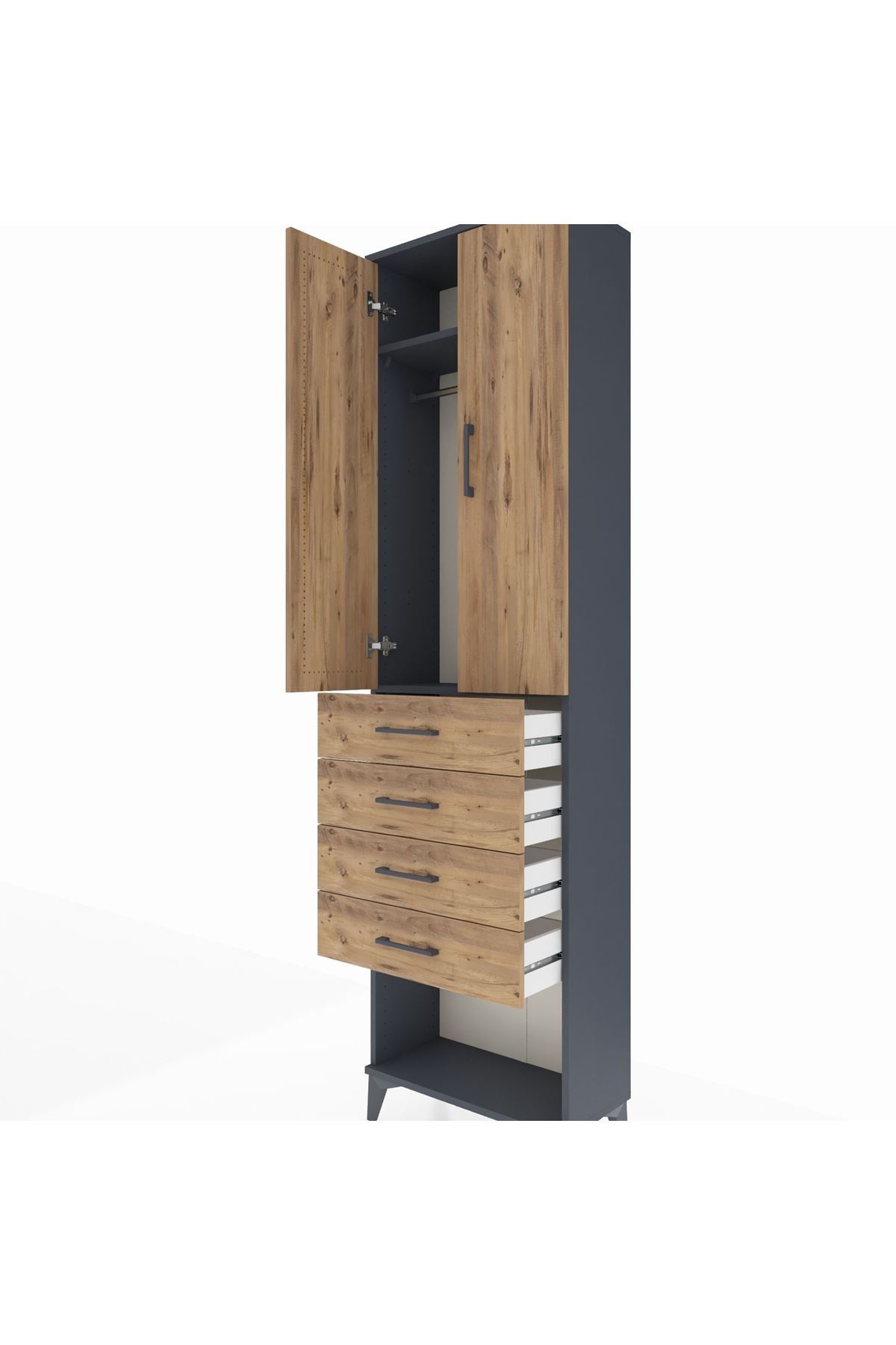 Arges Dolap 2 Raflı 4 Çekmeceli Tek Askılı 60x30x221 - S29M160V6A