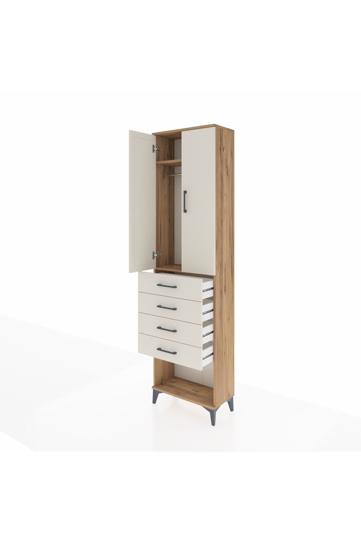 Arges Dolap 2 Raflı 4 Çekmeceli Tek Askılı 60x30x221 - S29M160V7A