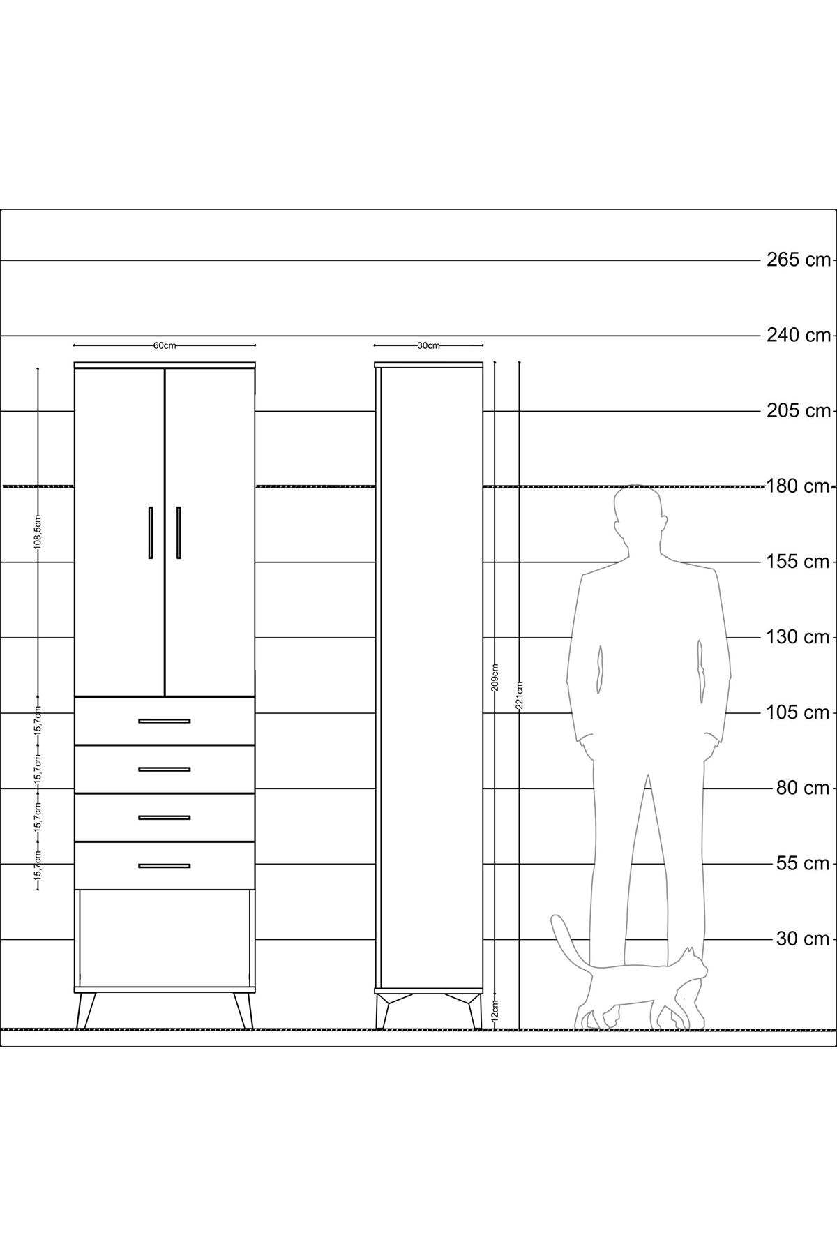 Arges Dolap 3 Raflı 4 Çekmeceli 2 Kapaklı 60x30x221 - S29M161V9A