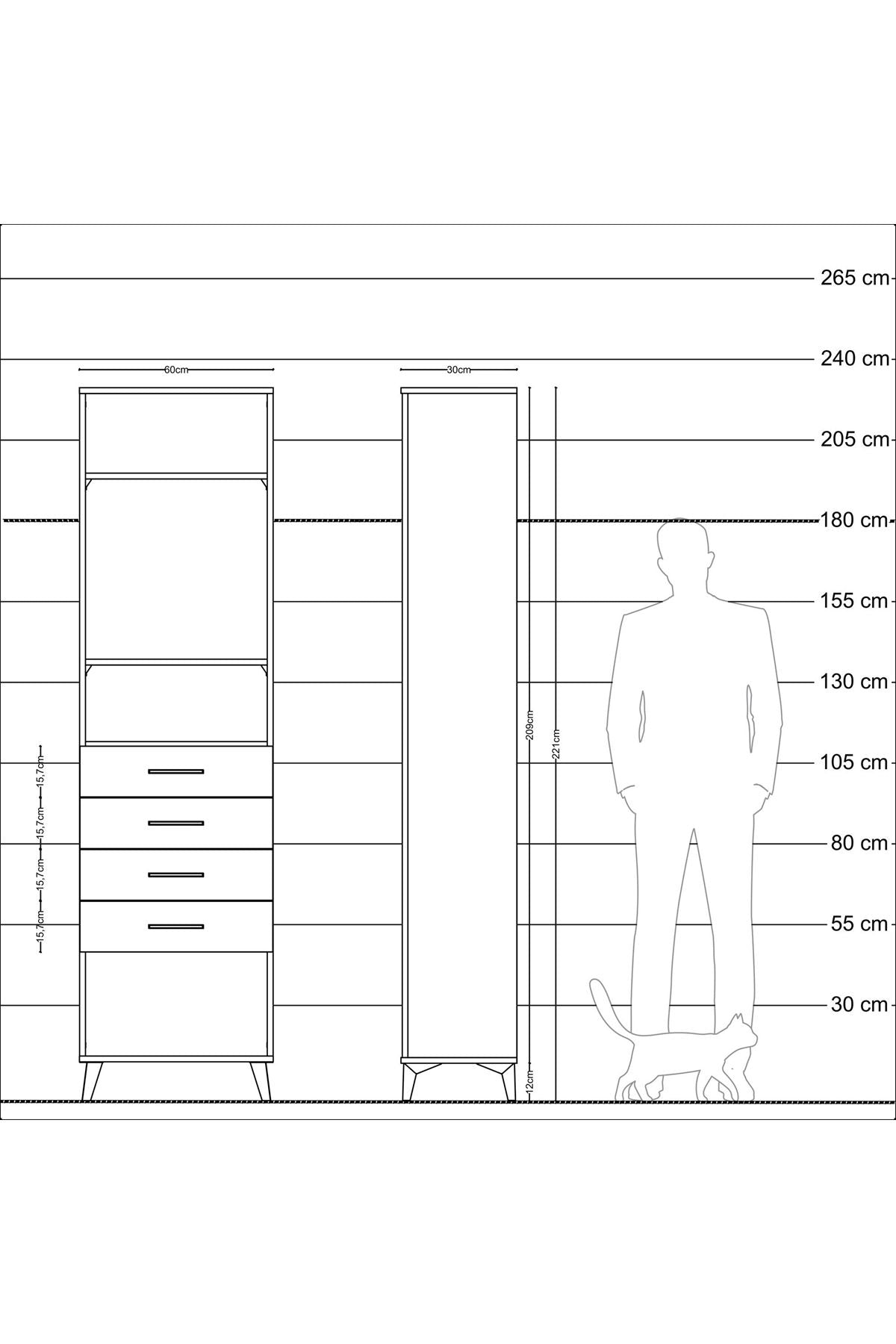 Arges Dolap 3 Raflı 4 Çekmeceli 60x30x221 - S29M162V3A