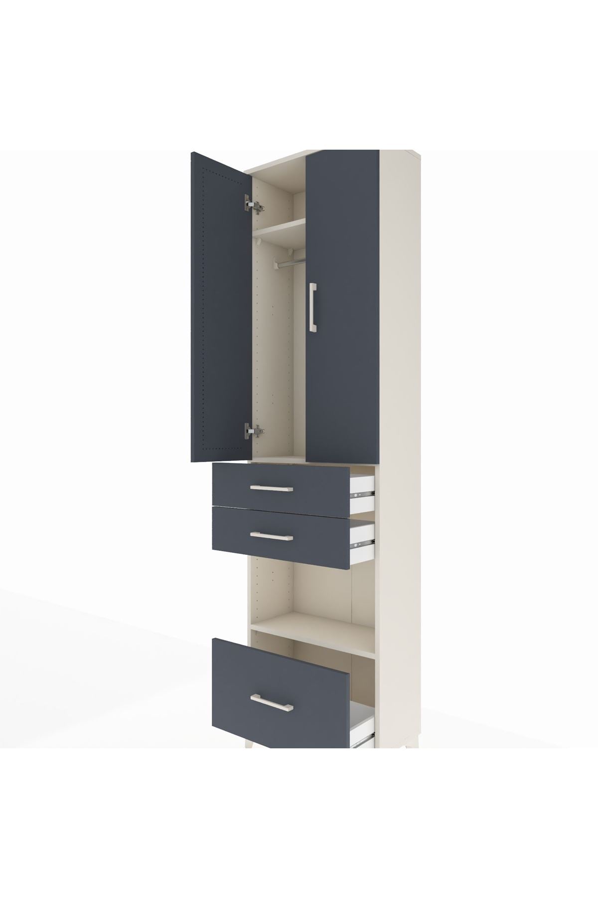 Arges Dolap 3 Raflı 3 Çekmeceli Tek Askılı 60x30x221 - S29M163V2A