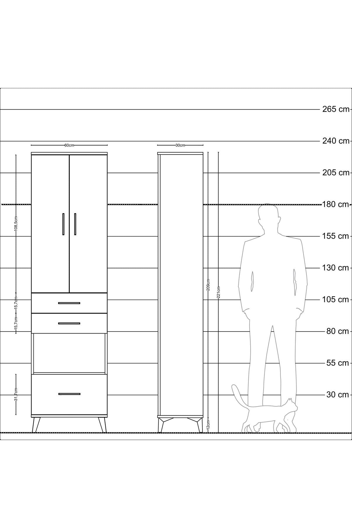 Arges Dolap 3 Raflı 3 Çekmeceli Tek Askılı 60x30x221 - S29M163V3A
