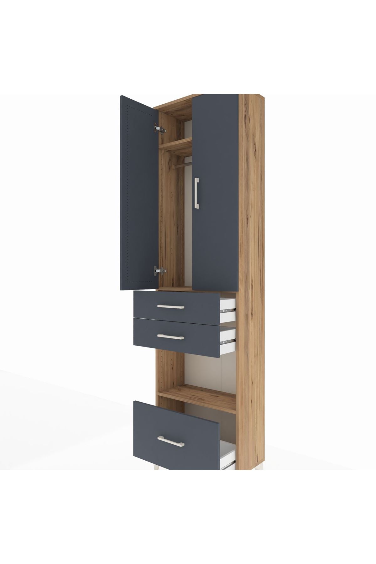 Arges Dolap 3 Raflı 3 Çekmeceli Tek Askılı 60x30x221 - S29M163V8A