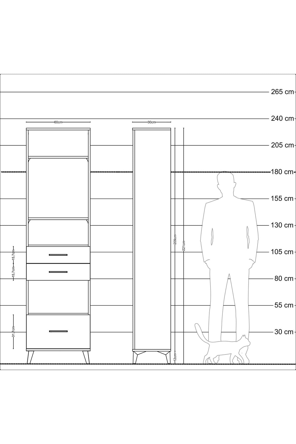 Arges Dolap 4 Raflı 3 Çekmeceli 60x30x221 - S29M165V7A