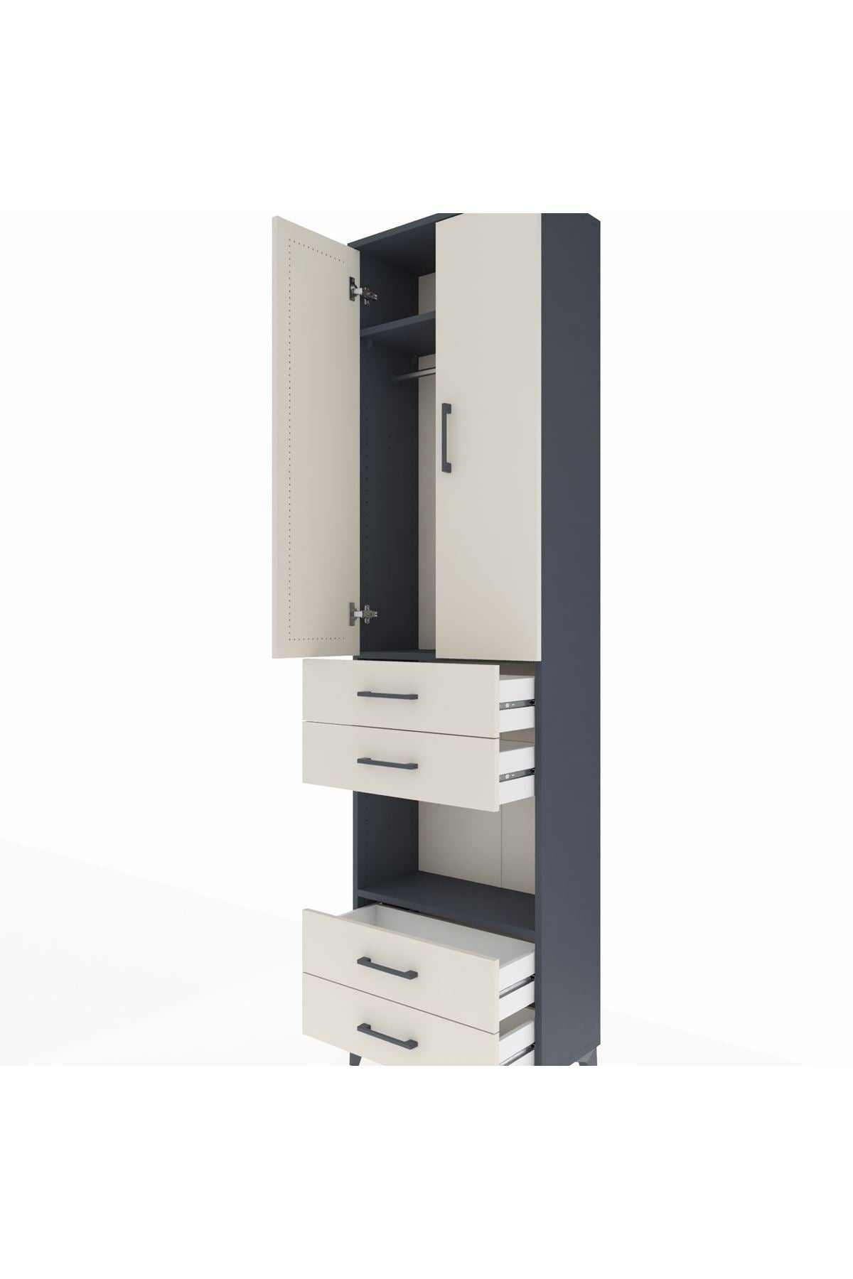 Arges Dolap 3 Raflı 4 Çekmeceli Tek Askılı 60x30x221 - S29M169V4A