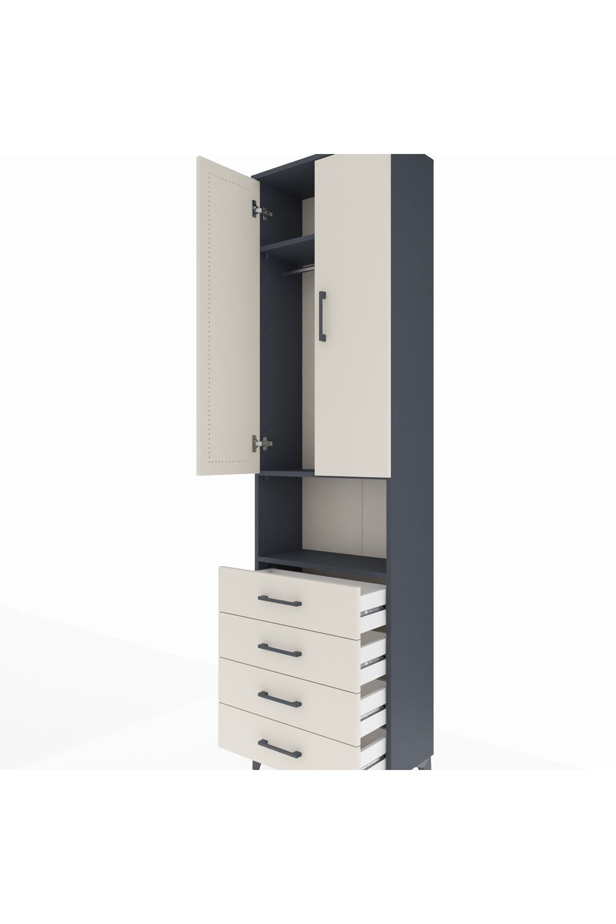 Arges Dolap 3 Raflı 4 Çekmeceli Tek Askılı 60x30x221 - S29M175V4A