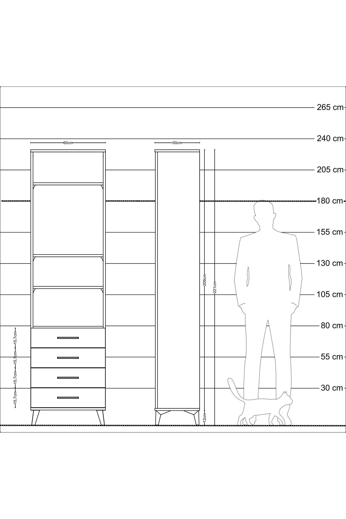 Arges Dolap 4 Raflı 4 Çekmeceli 60x30x221 - S29M177V2A