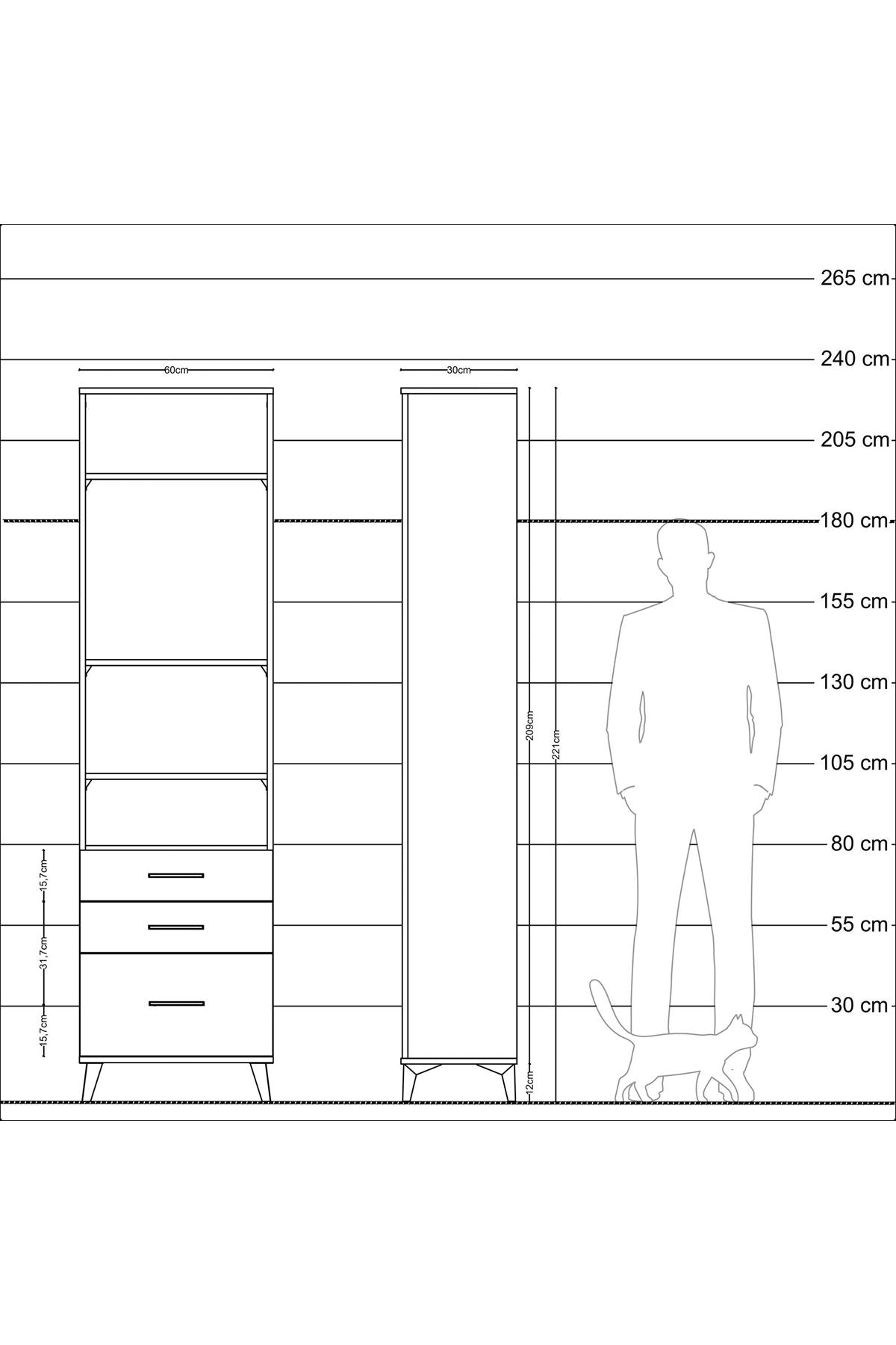 Arges Dolap 4 Raflı 3 Çekmeceli 60x30x221 - S29M183V5A