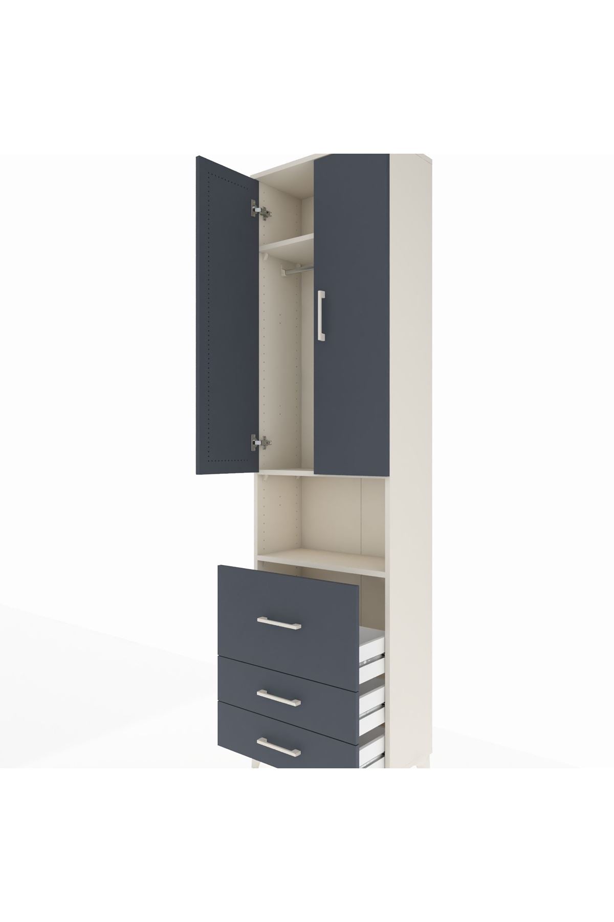 Arges Dolap 3 Raflı 3 Çekmeceli Tek Askılı 60x30x221 - S29M184V2A