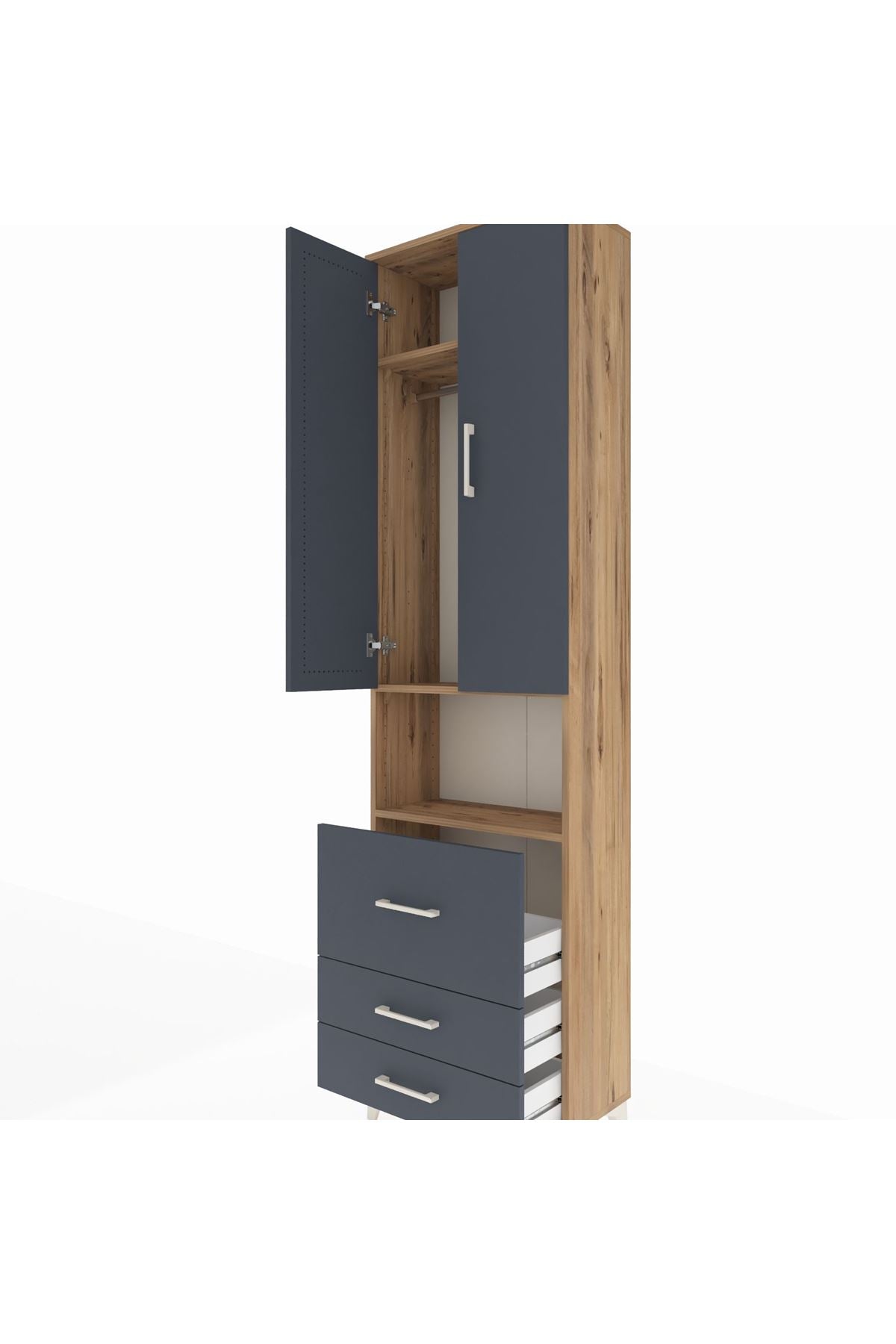 Arges Dolap 3 Raflı 3 Çekmeceli Tek Askılı 60x30x221 - S29M184V8A