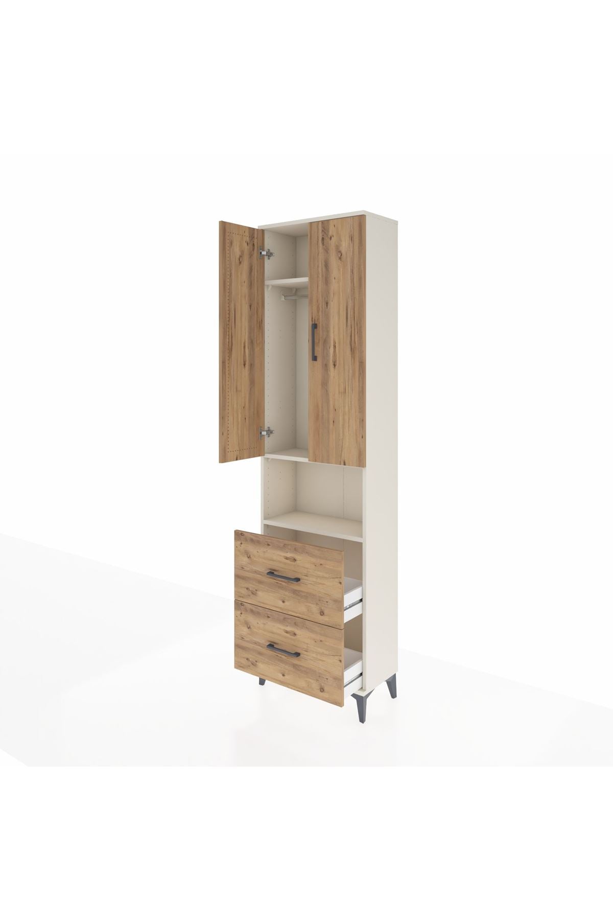 Arges Dolap 3 Raflı 2 Çekmeceli Tek Askılı 60x30x221 - S29M187V3A