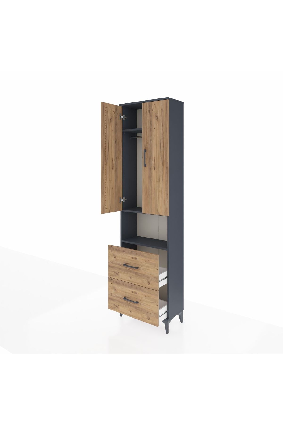 Arges Dolap 3 Raflı 2 Çekmeceli Tek Askılı 60x30x221 - S29M187V6A
