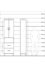 Arges Dolap 3 Raflı 2 Çekmeceli Tek Askılı 60x30x221 - S29M187V6A