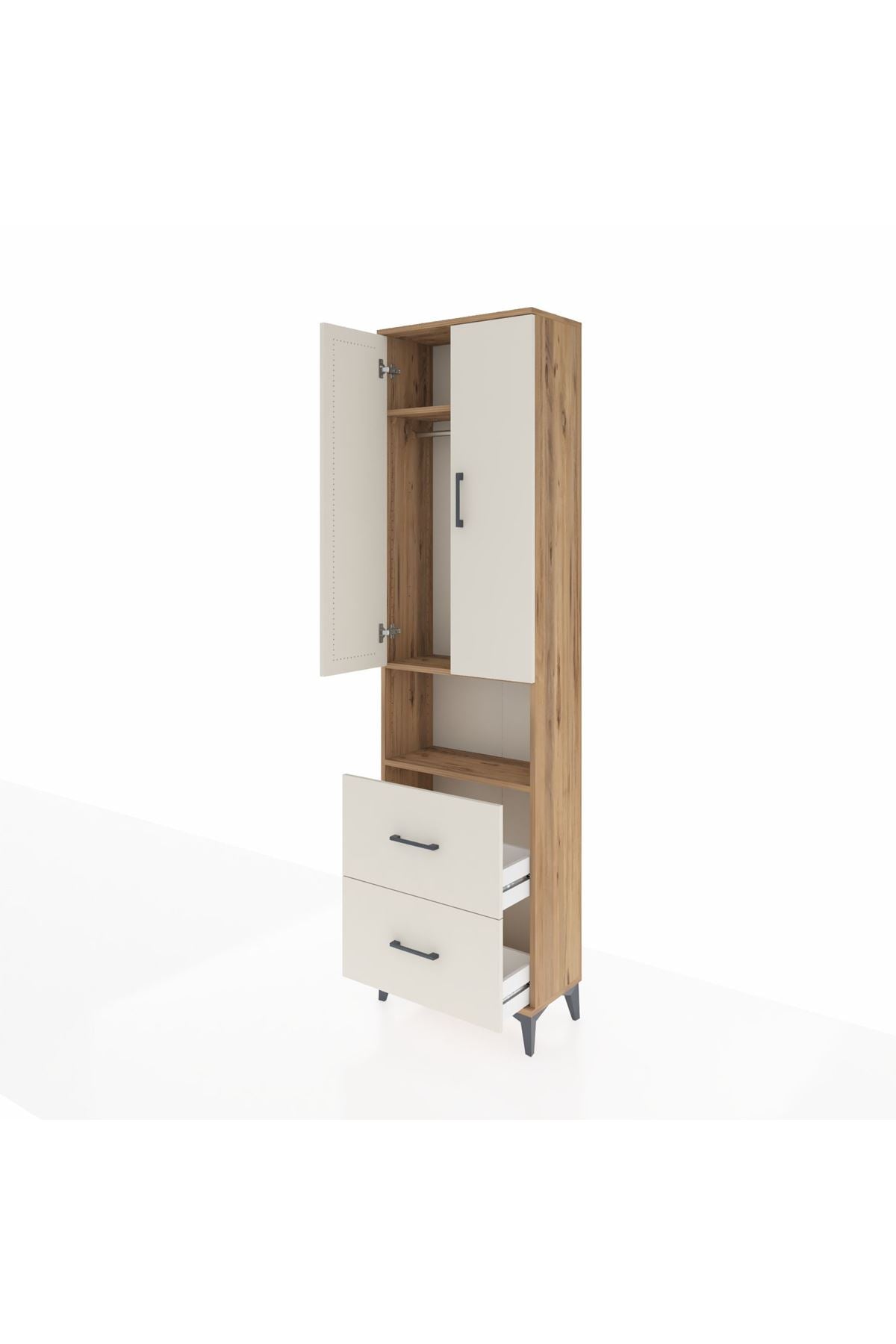 Arges Dolap 3 Raflı 2 Çekmeceli Tek Askılı 60x30x221 - S29M187V7A