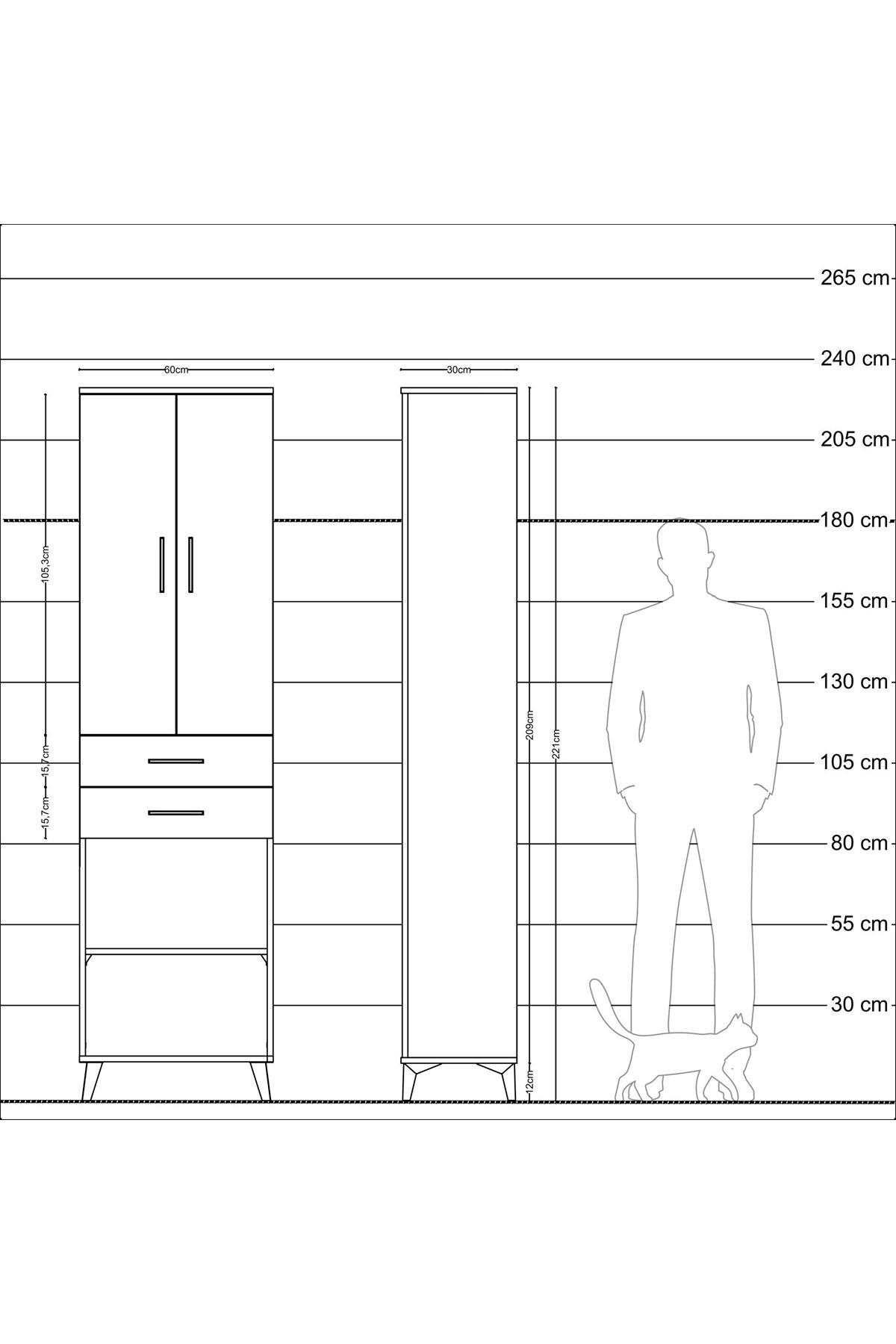 Arges Dolap 4 Raflı 2 Çekmeceli 2 Kapaklı 60x30x221 - S29M197V1A