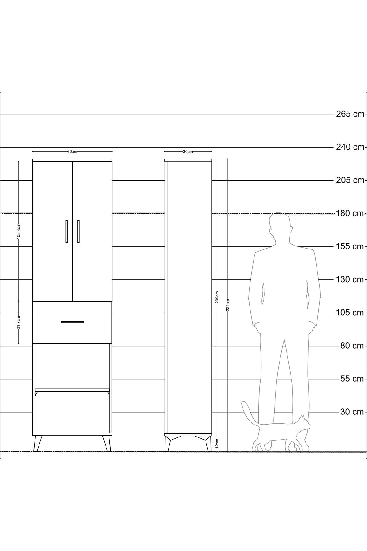 Arges Dolap 2 Raflı Tek Çekmeceli Tek Askılı 60x30x221 - S29M201V9A