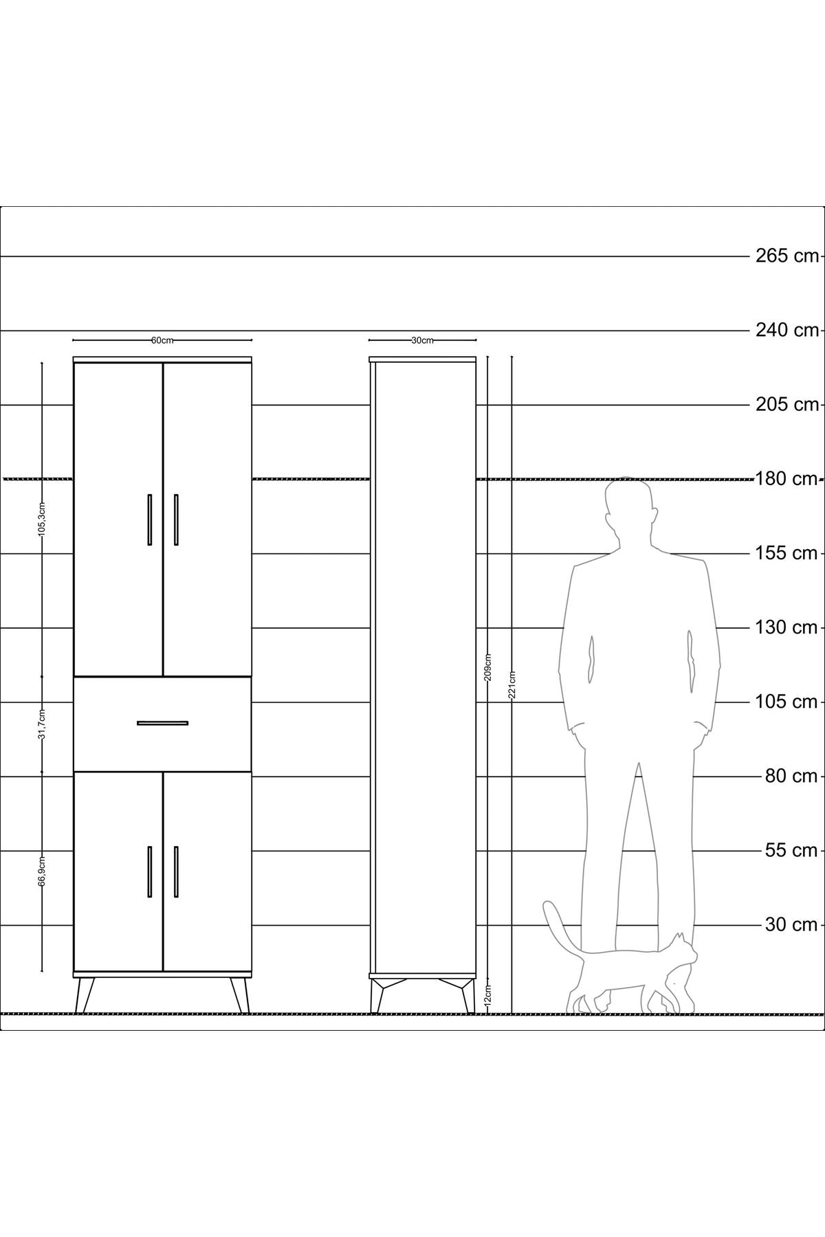 Arges Dolap 4 Raflı Tek Çekmeceli 4 Kapaklı 60x30x221 - S29M202V6A
