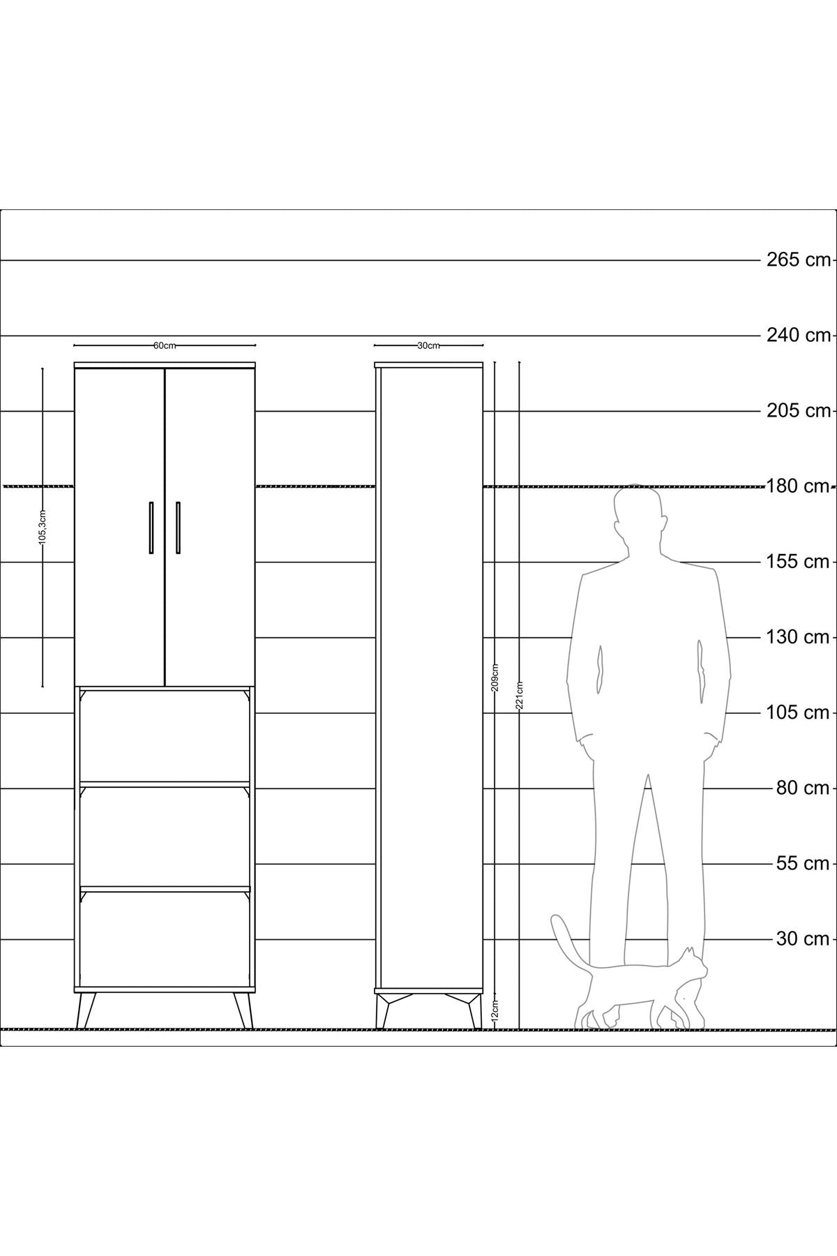 Arges Dolap 3 Raflı 2 Kapaklı Tek Askılı 60x30x221 - S29M207V2A